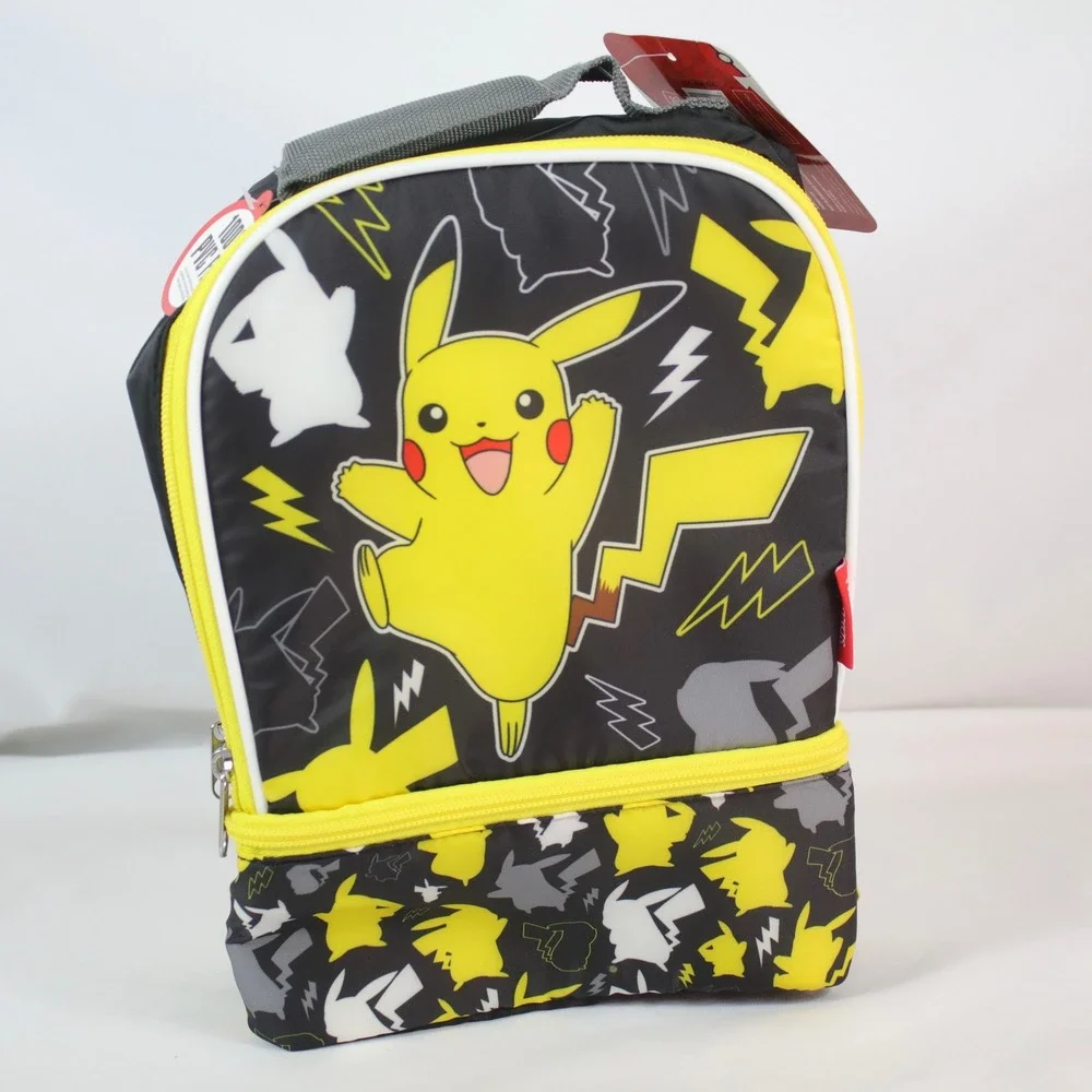 Thermos x Pokémon Pikachu Black & Yellow Dual Pocket Insulated Lunch Bag - NEW